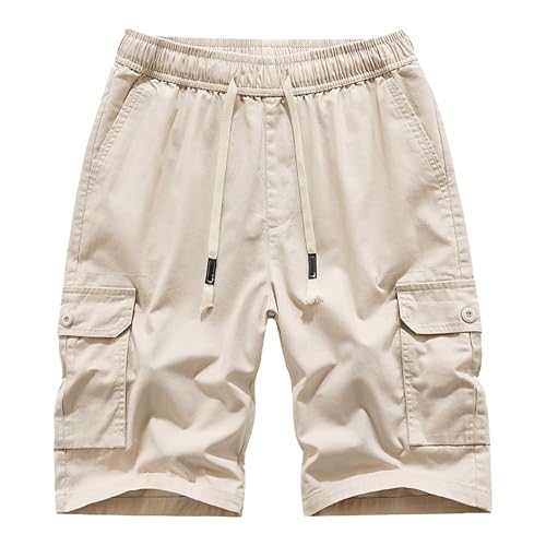 Short cargo droit en coton blanc avec ceinture élastique ajustable