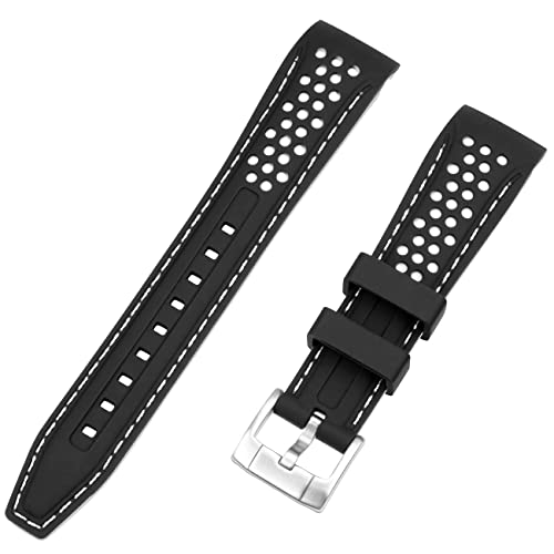Yisiwera Durable Rally Racing 20Mm Black Top-White Bottom Two Tone Curved Ends Rubber Silicone Watch Bands Universal Stitch Watch Strap For Men Women Stainless Steel Buckle #TOP1