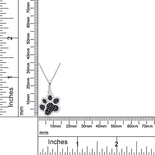 1/5 Carat Round Cut Black & White Natural Diamond Dog Paw Pendant Necklace Along With 18" Chain In 14K White Gold Over Sterling Silver (I2-I3 Clarity, 0.20 Cttw) #TOP4