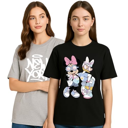 Image of My Swag Womens Combo T-Shirts, Printed Cotton Tshirts, Casual Summer Wear (Cotton, Pack of 2)