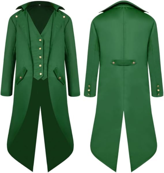 QIANLAIA Men's Steampunk Jacket Medieval Victorian Gothic Halloween Costume Renaissance Vampire Cosplay（01-Green，L）