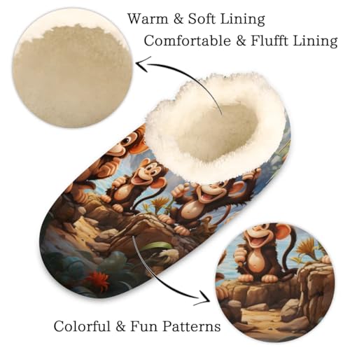 Cute Monkey,Forest Monkey.jpg House Slippers for Women Men, Fuzzy Soft Cozy Non Slip Slipper Socks2