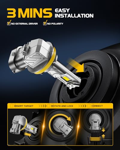 Image of H11 9005 LED Bulbs Combo, 100,000LM Cool White 6500K, Real 1:1 Size to HB4 HB3 Stock Bulbs Plug N Play, 60000h Lifespan, Canbus Ready Anti Hyper Flashing For Nightime Driving, Pack of 4