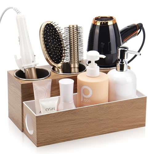 GFWARE Hair Tool Organizer - Bathroom Vanity Organizers and Storage, Hair Styling Accessories Hot Tools Organizer Hair Dryer, Blow Dryer, Curling Iron, Flat Iron, Hair Straightener, Wood