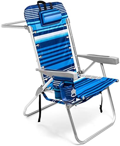 Homevative Folding Tall Backpack Beach Chair with 5 Positions, Towel bar, Cooler and Storage Pouch, Cup Holder and Phone Holder, High Tide Blue