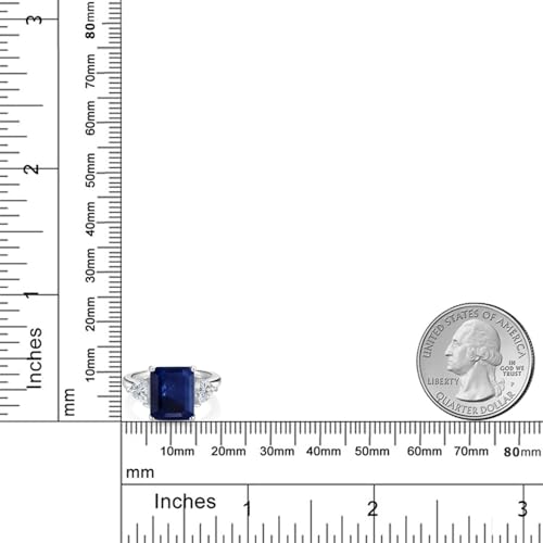 Gemstone Birthstone and White Lab Grown Diamond 3-Stone Ring For Women In 925 Sterling Silver | Emerald Cut 12X10MM | Trillion 5X5MM | Wedding Anniversary Promise Ring | Sizes 5, 6, 7, 8, 94