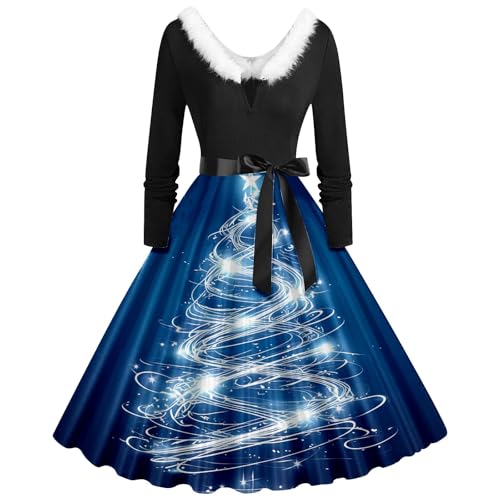 Vestido de fiesta 2026, elegante, manga larga, cuello sintético, asimétrico, fiesta para cenas de vacaciones, azul, 3XL