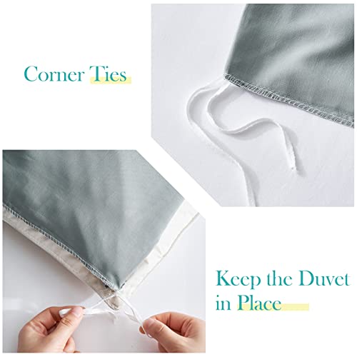 Duvet Cover Set Queen Size(90 X 90 Inches), 3 Pieces Washed Microfiber Seersucker Textured Fabric Bedding Set, Luxury Embroidery Chic Home Duvet Cover(1 Duvet Cover + 2 Pillow Shams), Sage Green #TOP5
