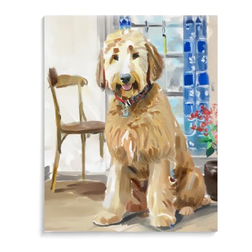 Paint by Number Kits Goldendoodle Dog Paint by Numbers,DIY Oil Painting Acrylic Paints for Wall Art 12x16inch(30x40cm) Frameless
