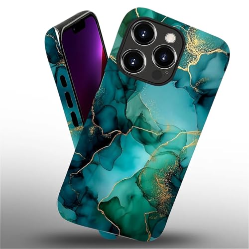 Coque iPhone 13 Pro Max antichoc esthétique marbre doré bleu sarcelle - 3