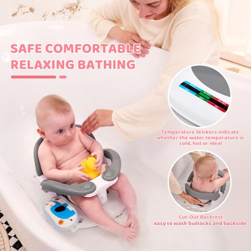 Image of Baby Bath Seat for Babies 6 Months & Up Sitting Up,Infant Bath Seat with Temperature Alert+Open Backrest+on /Off Armrest,Toddler Bath seat Baby Bath Chair for Bathtub,Tub,Sink Rose