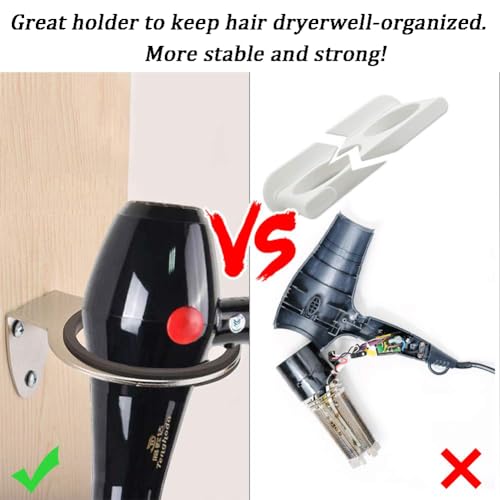 Image of Stainless Steel Hair Dryer Holder, Wall Mount, Silver | Drill-Mounted Blow Dryer Rack With Protective Ring For Compatible Hair Dryers In Bathrooms, Cabinets, Salons And Barbershops