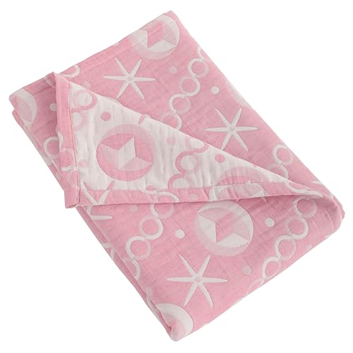 Image of NTBAY 3 Layer Toddler Blanket, Muslin Cotton Jacquard Bed Blankets, Lightweight Thermal Baby Blanket, Super Soft and Warm Crib Blanket for All Seasons, Decoration Gift, 30"x40", Pink Starfish