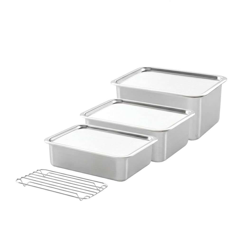 EVERSTEN BLoCK No.1 3PCS Set + 1 Net Stainless Steel Food Storage Containers with Lids an…