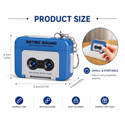 Image of Retro Mini Tape Recorder Keychain with 15 Second Voice Recording & Playback, Vintage Cassette Design, Funny Voice Message Keyring, Gift for Kids & Adults (Multicolor) (Pack of 1)
