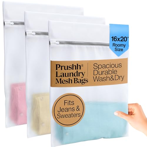 Prushh 3Pc Spacious Durable Mesh Laundry Bags (16x20 Inches) Protects Delicates, Fine Mesh for...