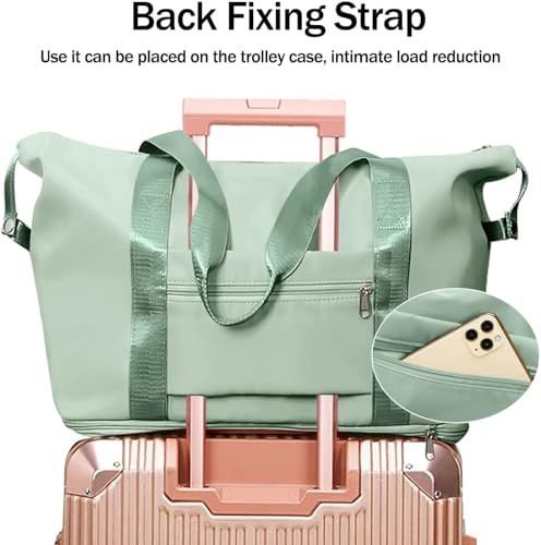 Image of Nylon Duffle Bag for Travelling |Waterproof and Large Travel Bag for Women's Luggage | Expandable & Multipurpose Large Capacity Weekender Carry Bag (Green)