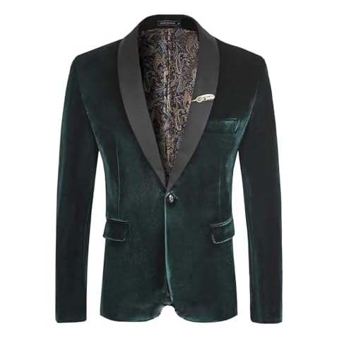 Tinarying Men's Casual Velvet Blazer (Dark Green) Cover