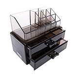 Acrylic Makeup Cosmetic Drawer Organizer and Jewelry Box Display Case Storage Container and Lipstick Holder for Teen Girls Black 2 Piece Set Vanity Tray