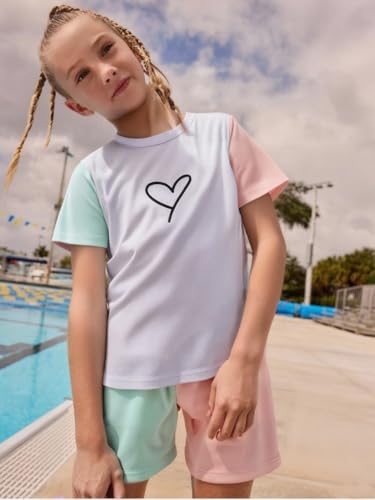 Image of Cakaner Toddler Kids Girl Clothes Floral Letter Graphic Top + Shorts 2PC Girls Summer Short Set