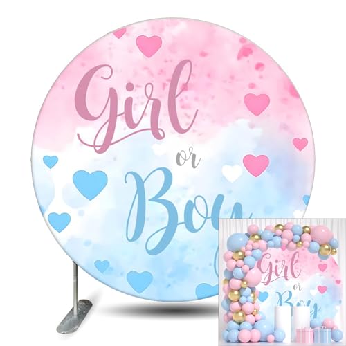 Toile de fond ronde lui ou elle pour célébrer votre futur bébé