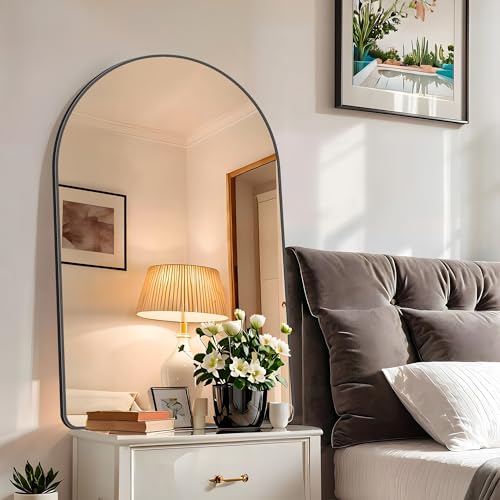Image of FORBATH Arched Mirror 30x48 Inch, Black Arched Bathroom Mirror Wall Mounted Modern Black Aluminum Frame Decor Large Dresser Mirror for Bedroom Living Room Entryway, Hanging or Leaning Against Wall