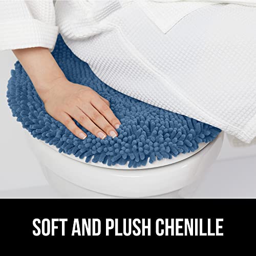 Image of Gorilla Grip Original Shag Chenille Bathroom Toilet Lid Cover, 19.5 x 18.5 Inches Large Size, Machine Washable, Ultra Soft Plush Fabric Covers, Fits Most Size Toilet Lids for Bathroom, Blue
