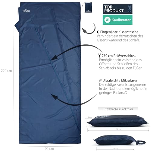 Outdoro Hüttenschlafsack - nur 230 g aus Mikrofaser - Ultra-Leichter Reise-Schlafsack - klein, dünn und kompakt - Inlett, Travel-Sheet