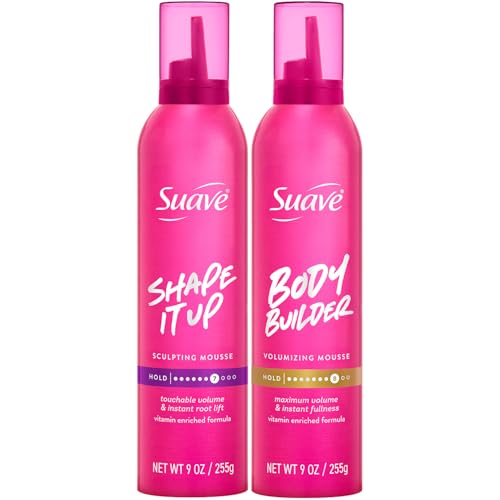 Suave Hair Mousse for Curly Wavy & Fine Hair Variety 2-Pack Extra Hold 7 Sculpting Mousse + Max Hold 8 Volumizing Mousse Scented 9 Oz Ea