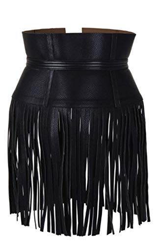 Woman's Genuine Black Leather Fringe Obi Sash Wrap Plus Size Corset Waist Cincher,s Wide Leather Belt2