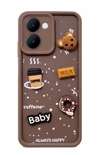 Image of Bintage Ball Bear| Donut| Milk Cake| Baby| Coffee Rubber Case Full Body & Camera Protection Back Cover Compatible for Realme C33 4G 2023 - Brown