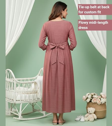 Image of DUMMY SHAPE Maternity Gown for Women | Floral Anarkali Flare Kurta with Dual Nursing Zippers | Pregnancy & Breastfeeding | Feeding Kurtis | Baby Shower | Mom to Be Gifts for Pregnant Woman Maroon