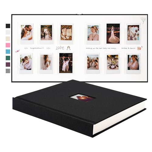 Rseozr 168 Pockets Instax Mini Photo Album For 2x3 Pictures, Linen Hardcover Polaroid Photo Album With Writing Space, Polaroid Album Book For Fujifilm Instax Mini Instant Camera (Black)