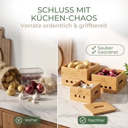 CALIDORO Premium Kartoffel Aufbewahrungsbox [3er Set] – Längerfrische Kartoffel Aufbewahrung, Knoblauch und Zwiebel Aufbewahrung… – Ansicht 6