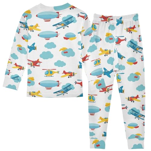 Pajama Sets Long Sleeve Airplane Helicopter Clouds Pattern Soft Comfy Sleepwear 2 Piece PJS 3-8T3