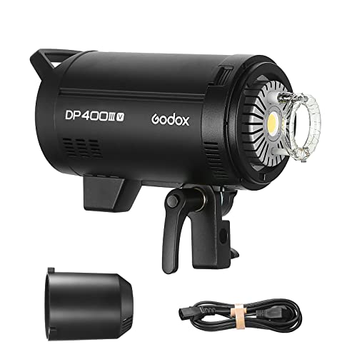 Godox DP400III-V Flash de Studio avec 30W COB LED Modeling Lampe 5800K ± 200K, GN87 400Ws Puissant Flash Professionnel avec Godox 2.4G sans Fil X Système Flash Stroboscopique, Bowens Mount