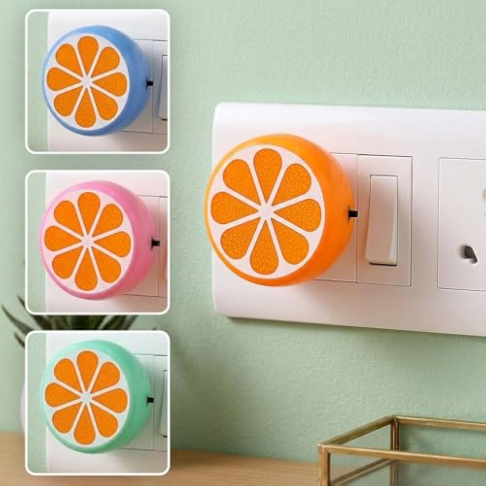 Pack of 4 LED Orange Slice Night Lamp with Switch, Warm Soft Glow