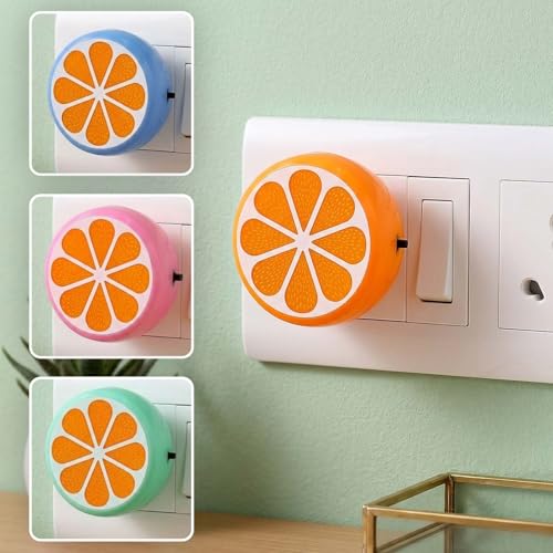 Image of Ascension Pack of 4 LED Orange Slice Night Lamp with Switch Plug-in Wall Night Light Warm Soft Glow Decorative Light for Bedroom, Hallway Kids Room Kids Birthday Party Return Gifts Item (Random Color)