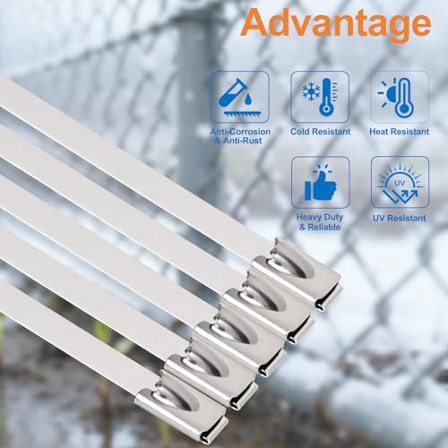 110PCS Metal Zip Ties, 11.8IN +7.8IN Stainless Steel Zip Ties Heavy Duty for Outdoor, Heat Resistant Cable Tie Buckle for Chain Link Fence, Exhaust Wrap, Pipe, Electrical Wiring, 2026 New - Thumbnail 3