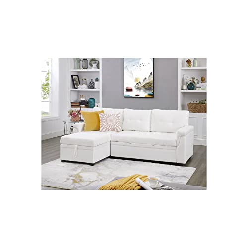 Naomi Home Laura Sectional Sleeper Sofa With Pull Out Bed, Reversible Sleeper Sectional Sofa Bed, Best Sleeper Sofa Couch With 168L Storage, L-Shape Pull Out Couch Bed Sleeper Sofa – Velvet/White #TOP14