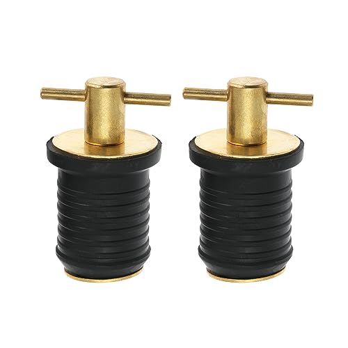 Nayciiy 2 Pcs Boat Plug Snap Plugs 1 Inch T Handle Boat Drain Plug Rubber Plugs with Brass/Stainless Steel Handle Marine Twist Plug Boat Accessories (Brass 1 inch)