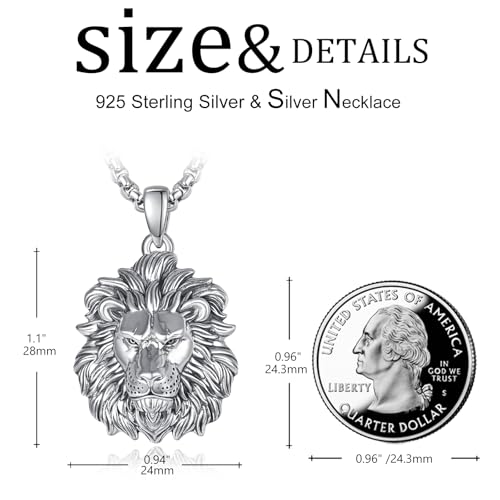 Lion Head Necklace for Men Women 925 Sterling Silver Lion Pendant Necklace for Father Son Boyfriend Husband Brother4