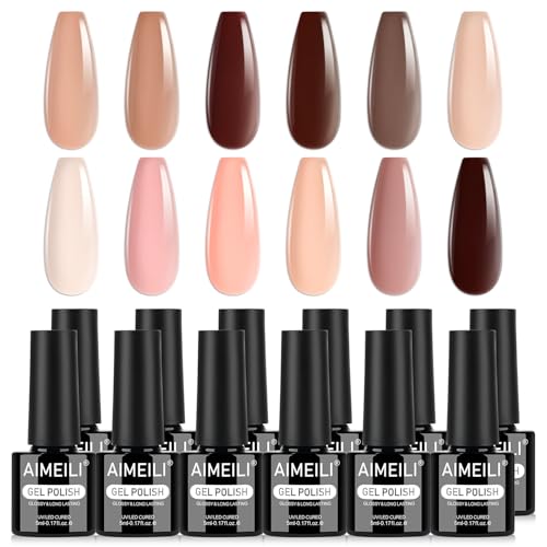 AIMEILI Esmaltes Semipermanentes Para Uñas Gel Polish Kit uñas Semipermanentes UV LED 12 Otoño Colors Marrón Rosa Naranja Claro Nail Art DIY Home Salon Manicure 5ML-Set 38