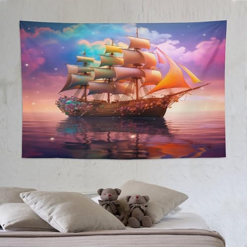 Voilier tapisserie murale grande taille au rendu 3D remarquable