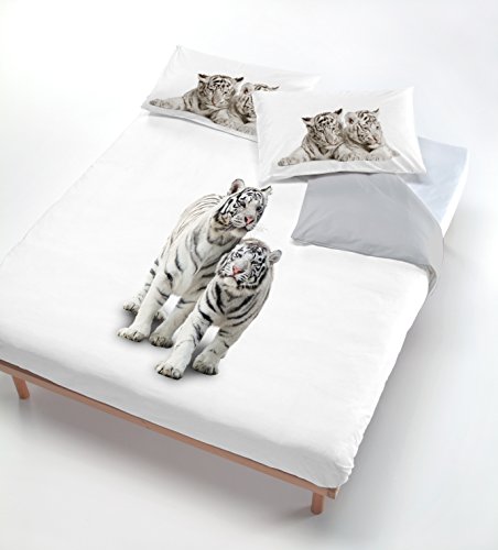 Italian Bed Linen CP-DIG-512-2P Set edredón digital (bolsa 250x200cm + funda 52x82cm),gris tigre, 100 % Algodón, doble