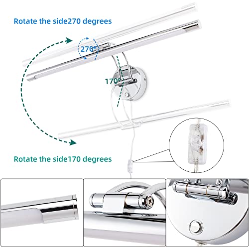 Mantolite Led Dimmable Bathroom Vanity Light Fixture 12W 24 Inch Cabinet Picture Wall Lights,Indoor Lightings Wall Sconce Ajustable Bedside Reading Lamp,Chrome 3000K/4500K/6000K Pulg In Display Lamps #TOP4