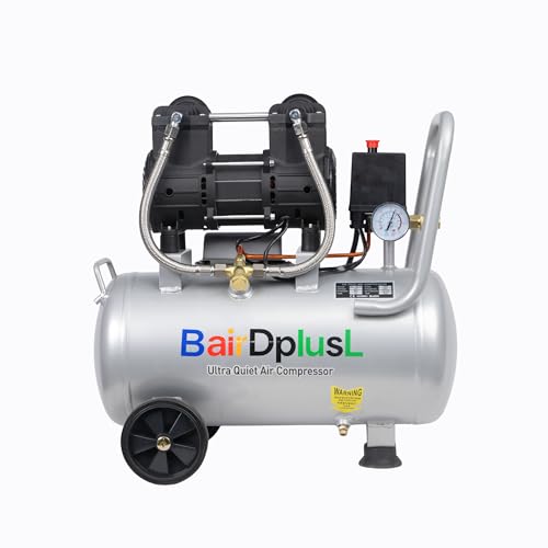 BairDplusL 8 Gallon Ultra Quiet Air Compressor 110V/60Hz 1.5HP 8.8CFM MAX 115PSI Steel Tanks Oil-Free 70dB Noise Level Light & Quiet Portable Air Compressor with Wheels Auto Repair