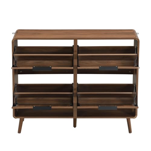 Zapatero estrecho de 105 cm con 4 puertas abatibles color nogal 8