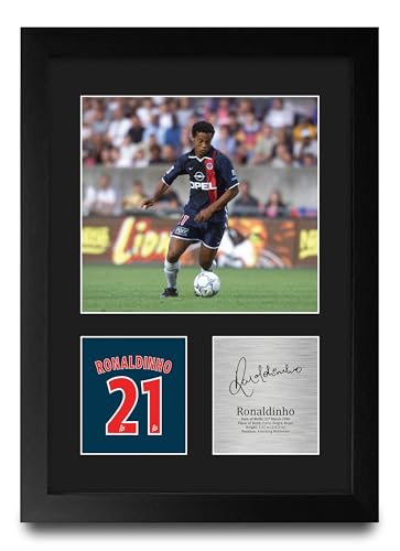 HWC Trading Ronaldinho PSG Regalos Impresos Imagen De Autógrafo Firmado Para Los Aficionados Al Fútbol Y Partidarios - A4 Retrato Enmarcado