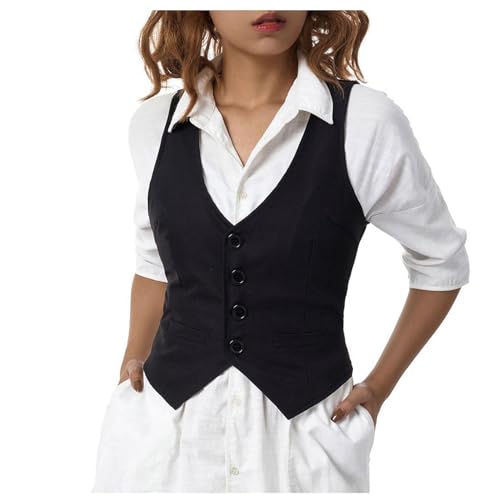 Women Dressy Suit Vest Sleeveless Button Down Versatile Waistcoat Vintage Racerback Tuxedo Suit Waistcoat Streetwear